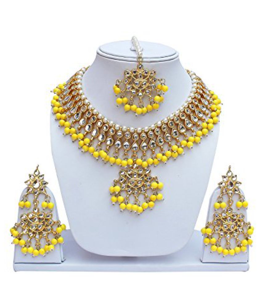 yellow pearl necklace set