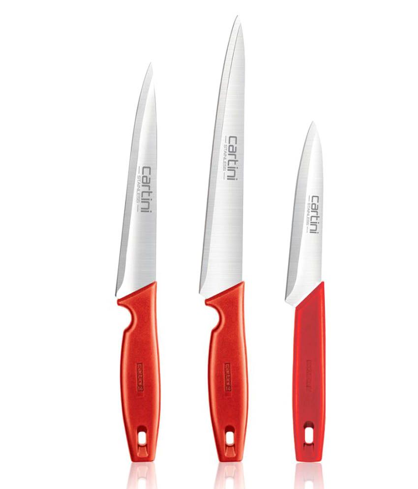 Godrej Cartini Kitchen Knives kit, 3 Pc Set Set, Stainless Steel AISI 420J2 , Red