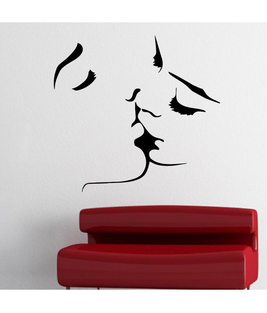     			Decor Villa Kissing Face Vinyl Black Wall Stickers