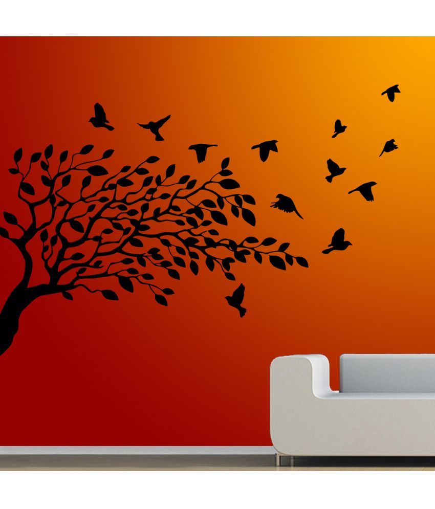     			Decor Villa Tree And Flying Vinyl Black Wall Stickers