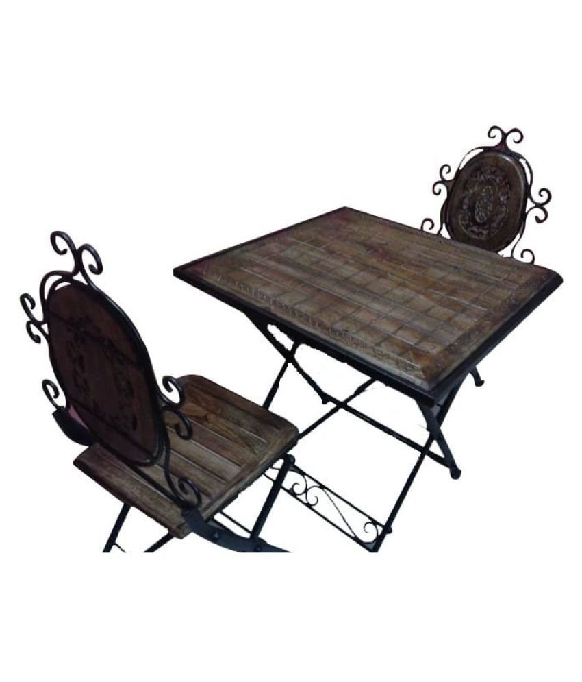 Desi Karigar Wooden & Iron Dining Table Set ( Black, Table ...