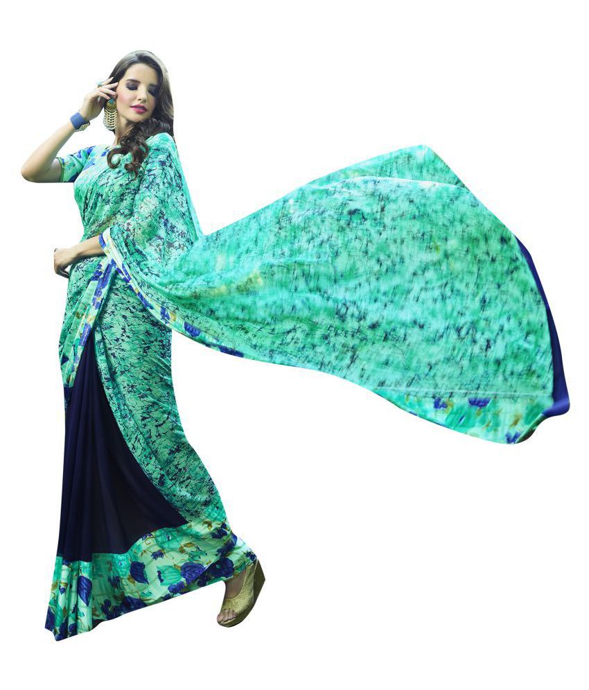     			Shaily Retails Green and White Georgette Saree