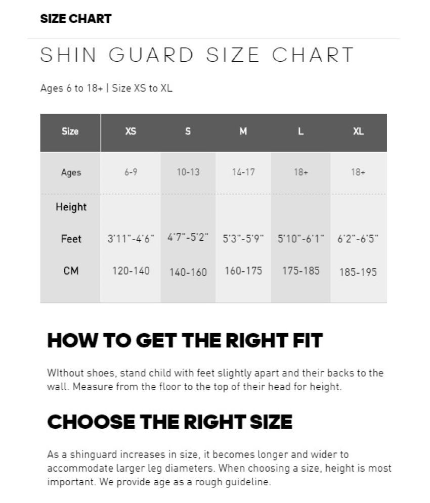 nike shin pad size guide
