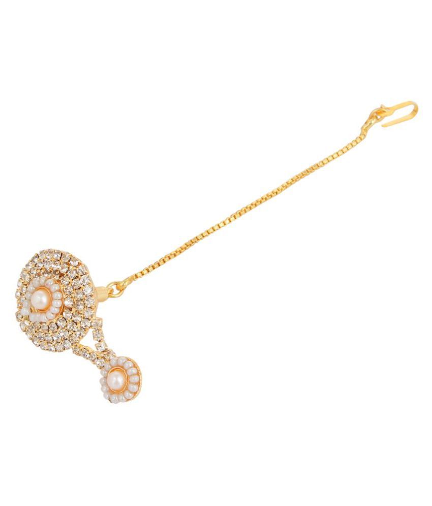 Rhinestone Studded rajasthani Indian Traditional Borla Mangtika Mang Tika Gold Plated Design For