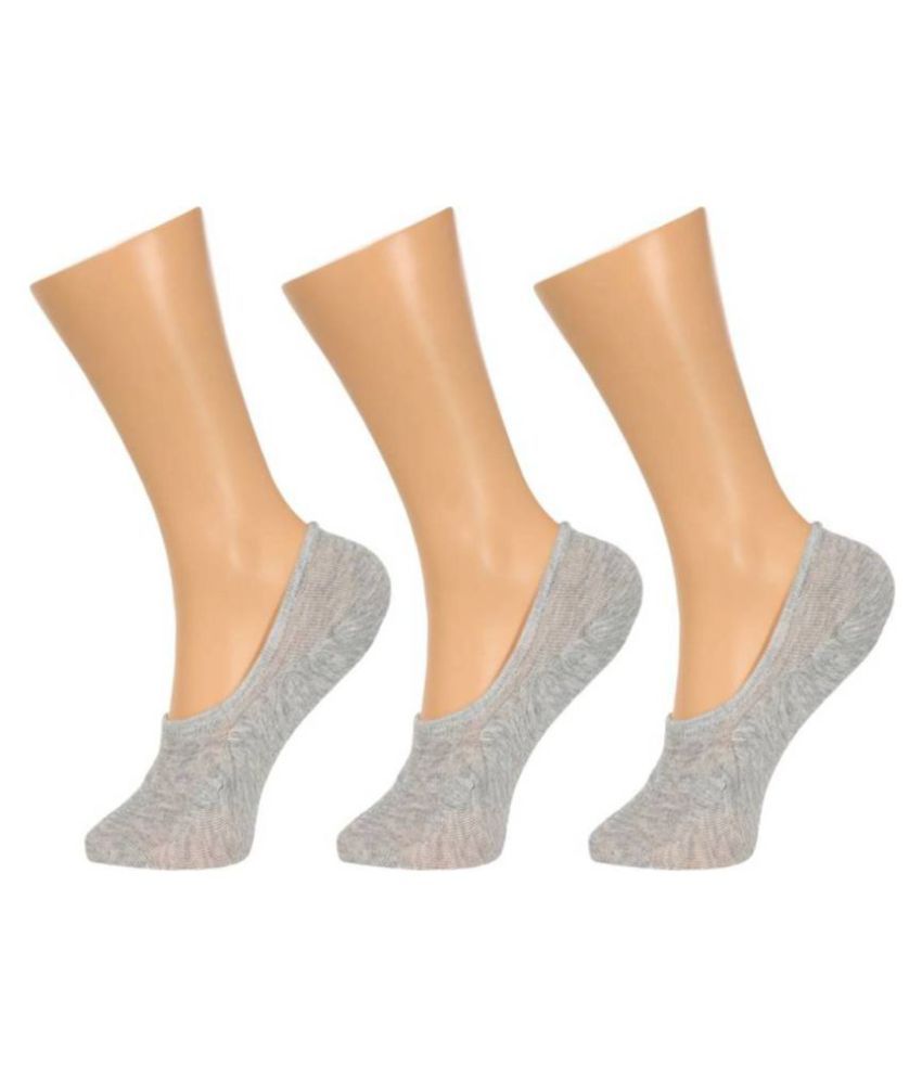     			Tahiro Grey Cotton No Show Socks - Pack Of 3