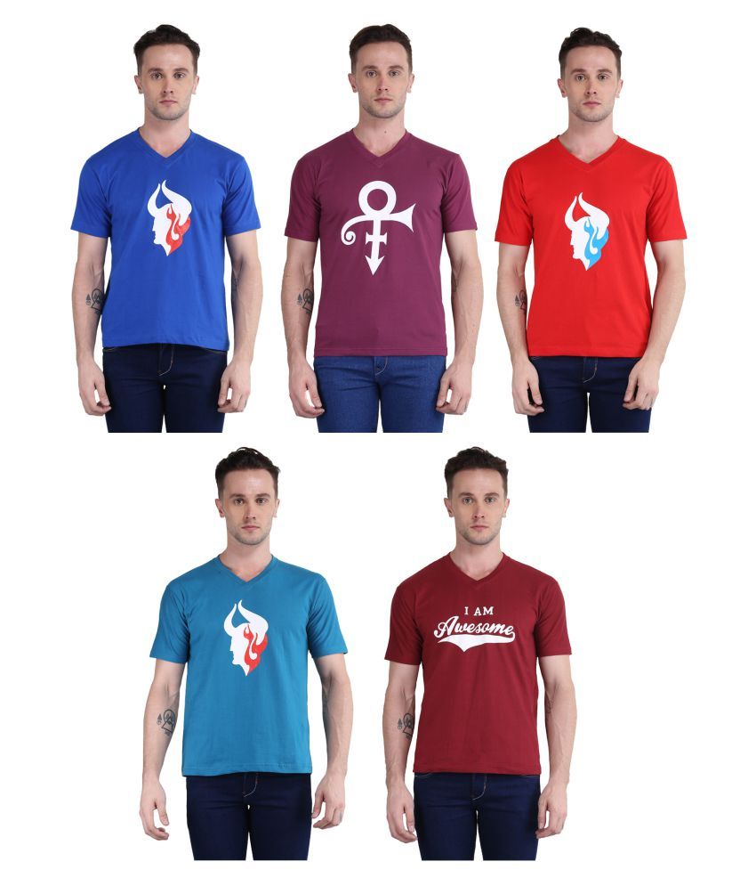     			British Terminal Multi V-Neck T-Shirt Pack of 5