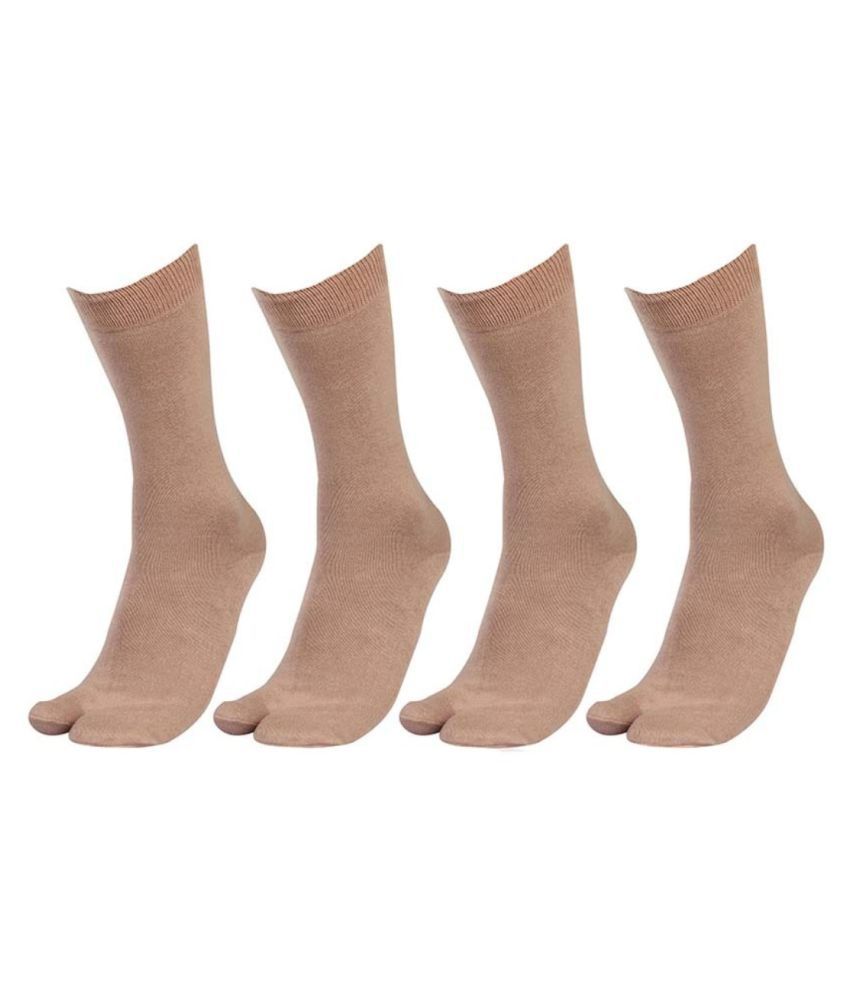     			Tahiro Beige Cotton Thumb Ankle Length Socks - Pack Of 4