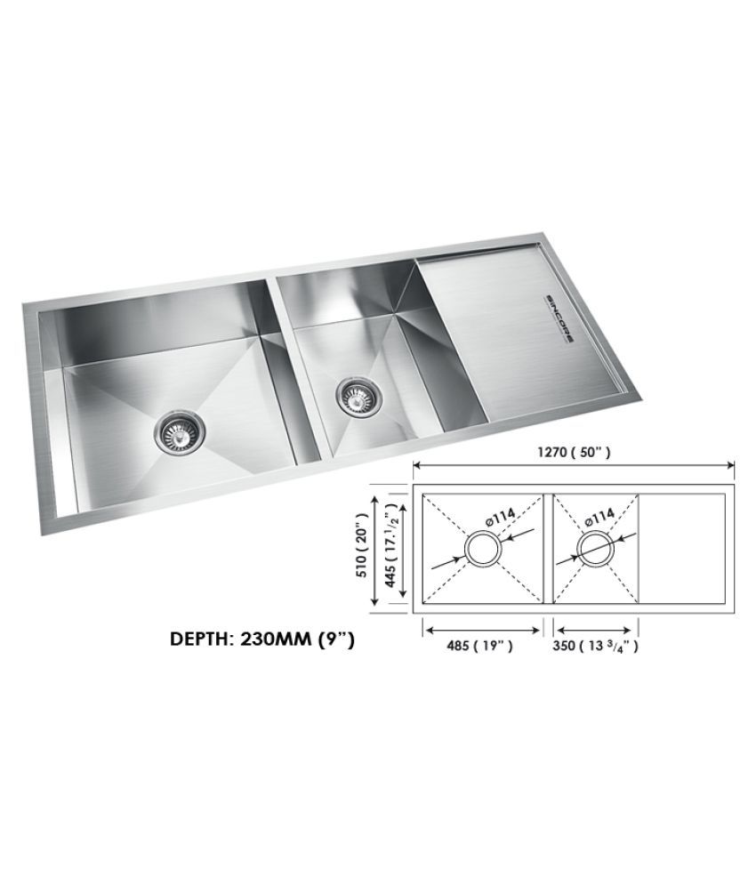 Buy SINCORE Stainless Steel Double Bowl Sink With Drainboard Online at