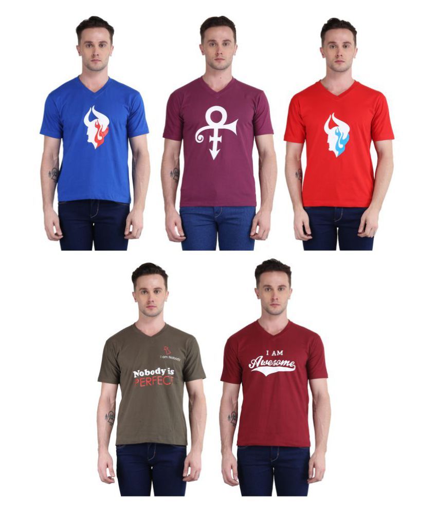     			British Terminal Pack of 5 100 Percent Cotton Slim Fit Men's T-Shirt ( Multi )