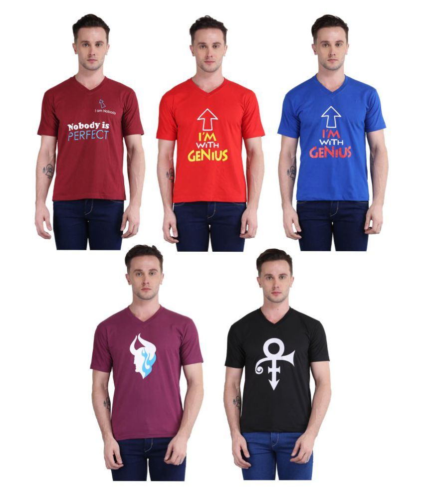     			British Terminal Multi V-Neck T-Shirt Pack of 5