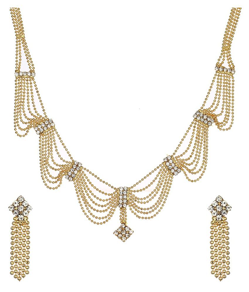 FJ STYLE GOLD PLATED NECKLACE SET IN AMERICAN DIAMOND FOR GIRLS AND ...