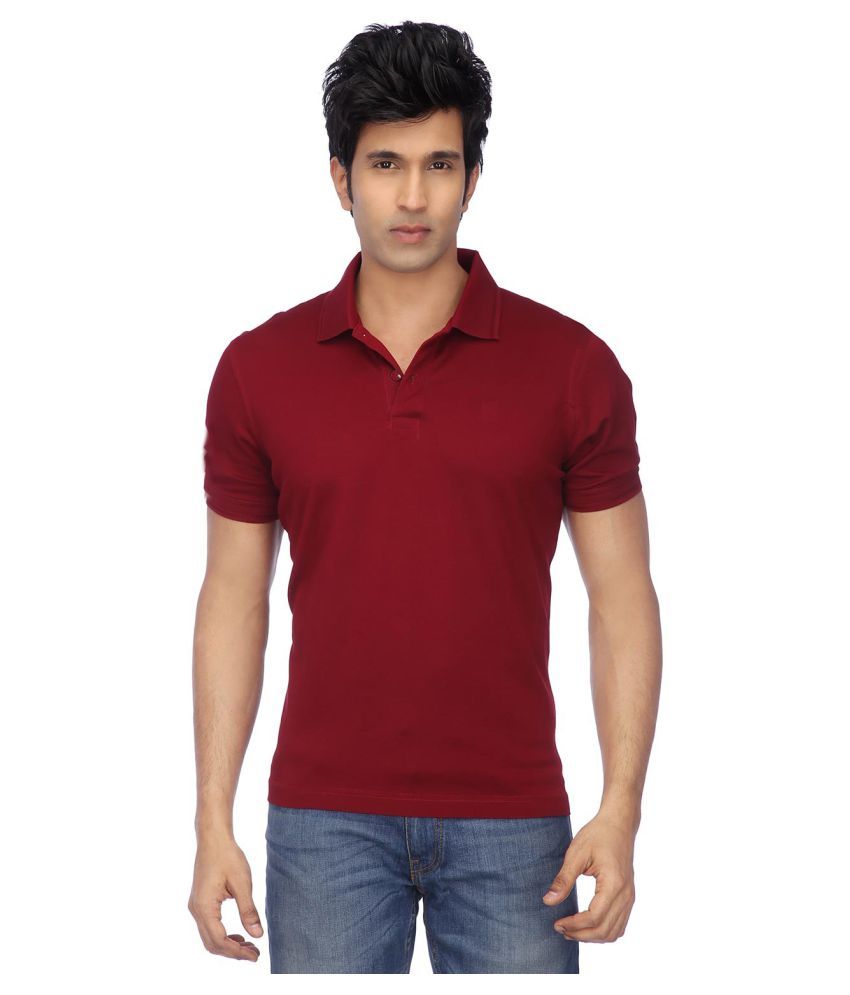     			FUNKY GUYS Maroon Slim Fit Polo T Shirt