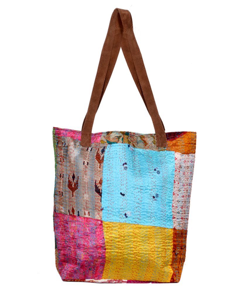 IndiWeaves Multi Fabric Tote Bag - Buy IndiWeaves Multi Fabric Tote Bag ...