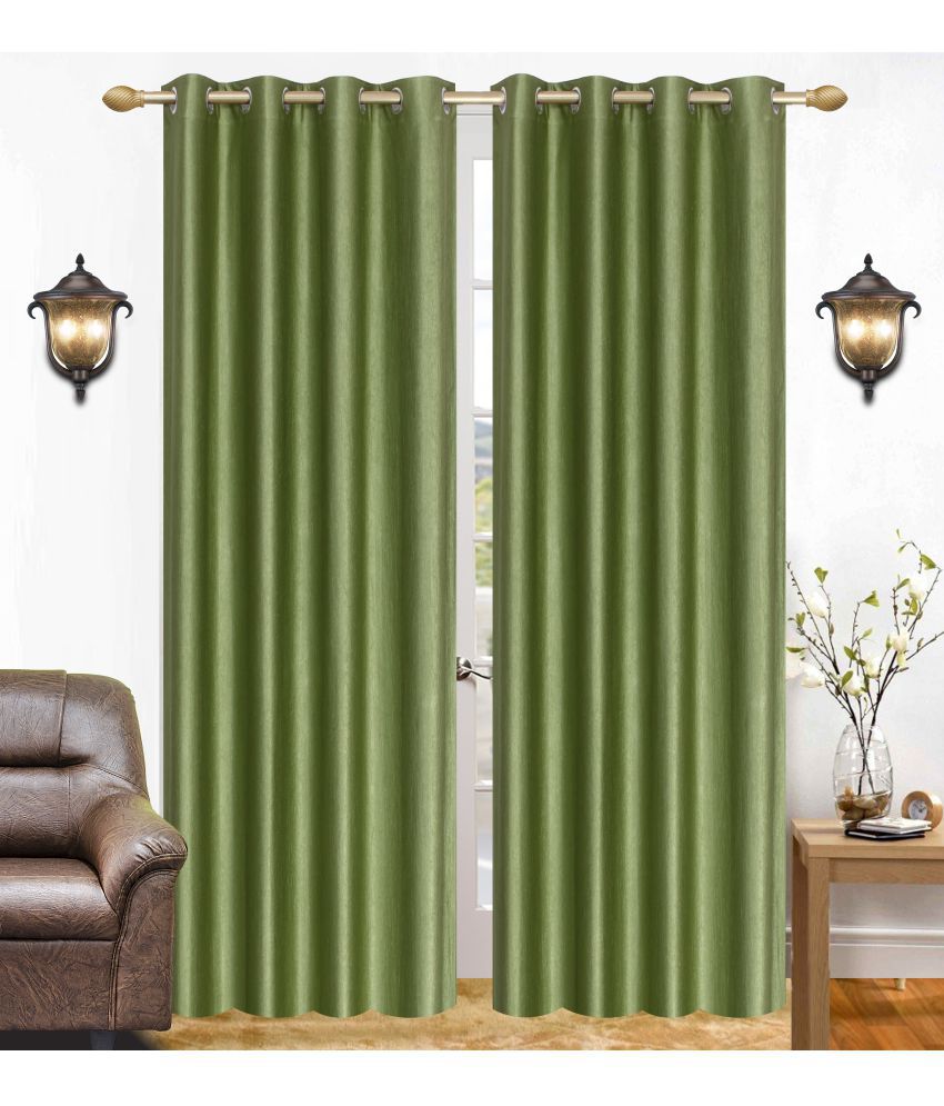     			Stella Creations Set of 2 Door Eyelet Curtains Plain Light Green