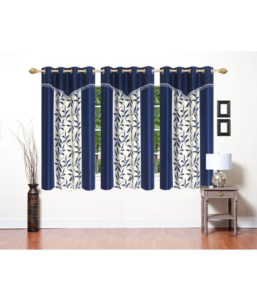     			Stella Creations Set of 3 Window Eyelet Curtains Printed Navy Blue