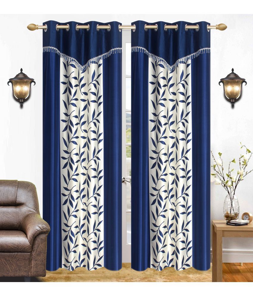     			Stella Creations Set of 2 Door Eyelet Curtains Printed Navy Blue