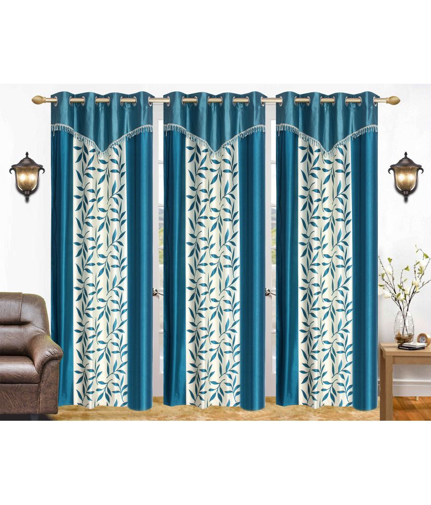     			Stella Creations Set of 3 Door Eyelet Curtains Printed Aqua