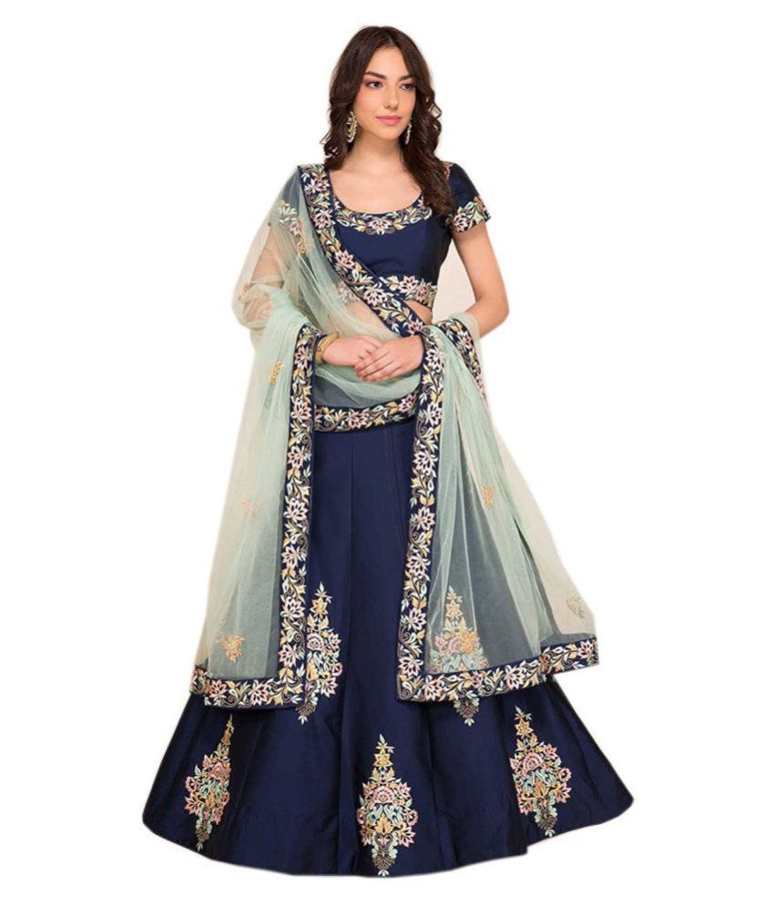 Zeel Clothing Blue Taffeta Circular Semi Stitched Lehenga - Buy Zeel ...