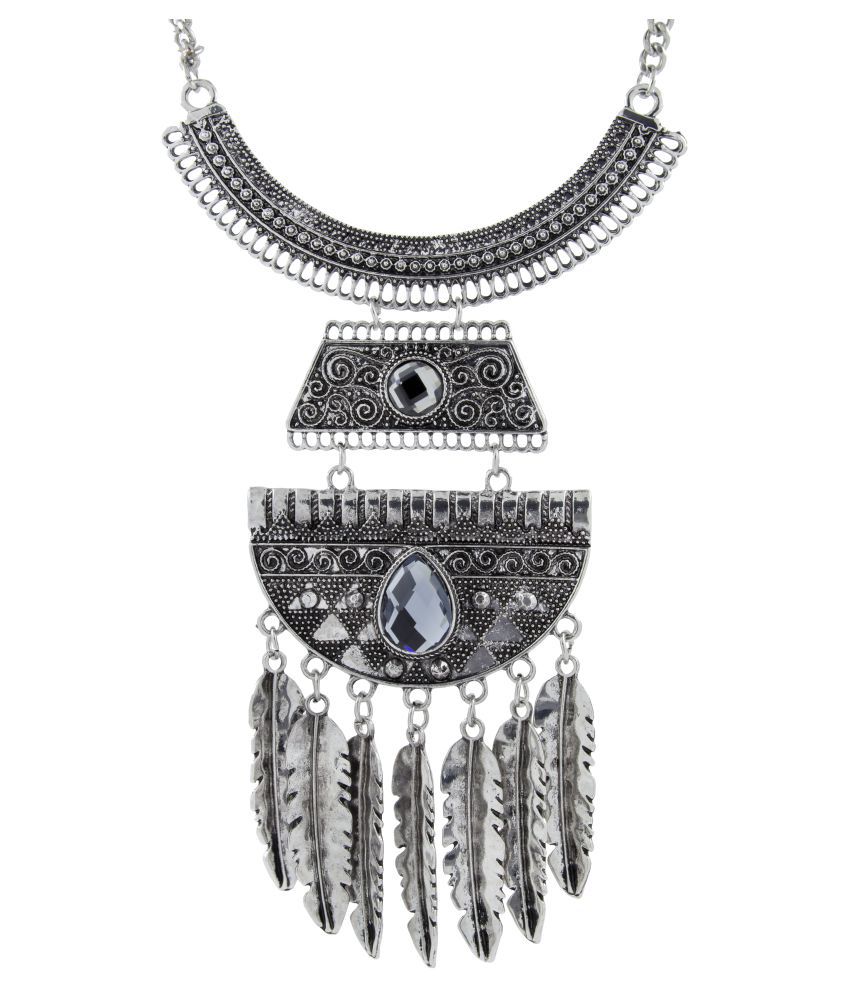     			The Jewelbox Brass Silver Statement Traditional Oxidised Necklace