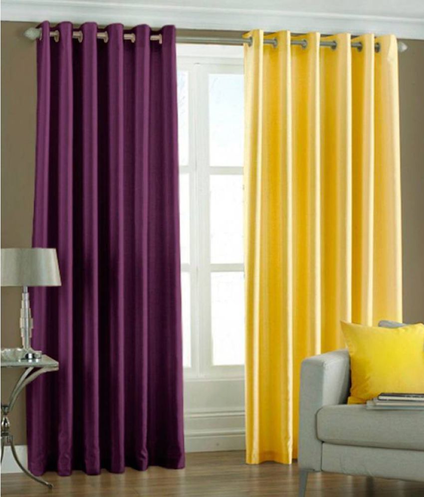     			IDOLESHOP Set of 2 Long Door Eyelet Curtains Plain Multi Color