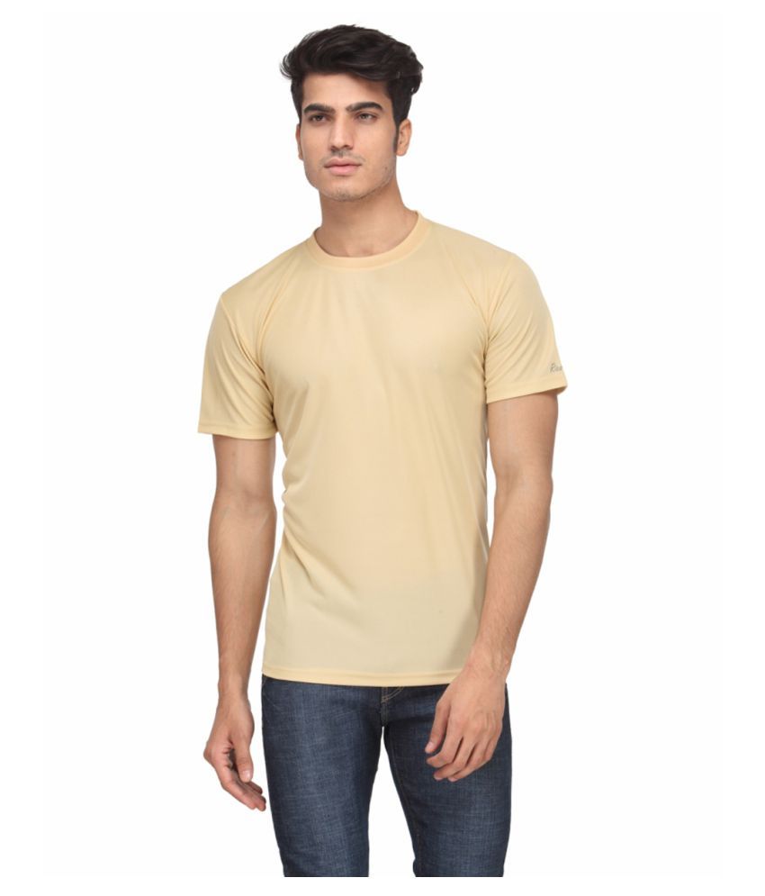     			Funky Guys Polyester Slim Fit Solid Half Sleeves Men's Round T-Shirt - Beige ( Pack of 1 )