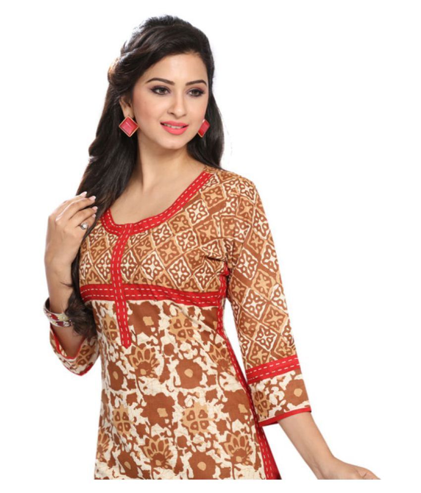 CHINTAN TEXTILES Beige Cotton Printed Unstitched Kurti - Buy CHINTAN ...