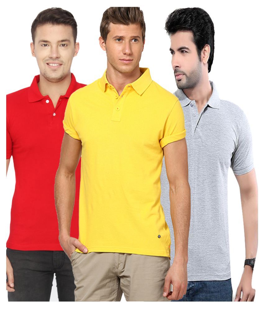     			FUNKY GUYS Multi Polyester Polo T-Shirt Pack of 3