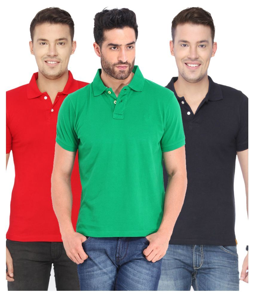     			FUNKY GUYS Multi Polyester Polo T-Shirt Pack of 3