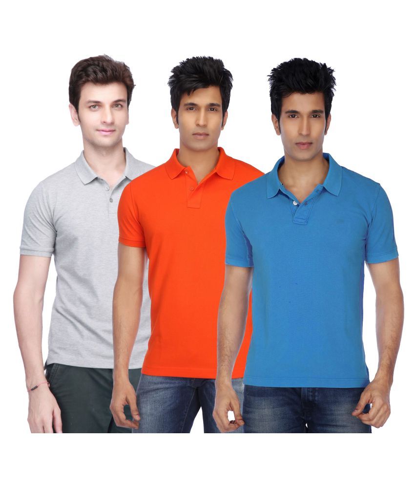     			Funky Guys Pack of 3 Cotton Blend Slim Fit Solid Half Sleeves Men's Polo T Shirt ( Multicolor )