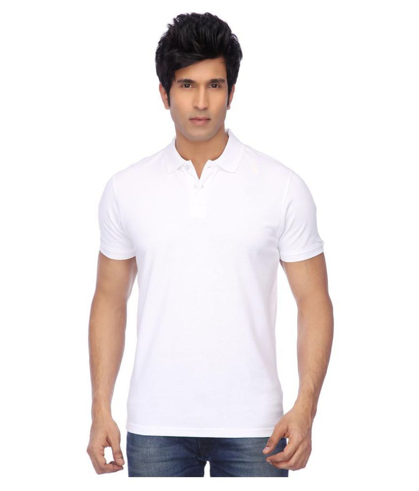     			FUNKY GUYS White Slim Fit Polo T Shirt