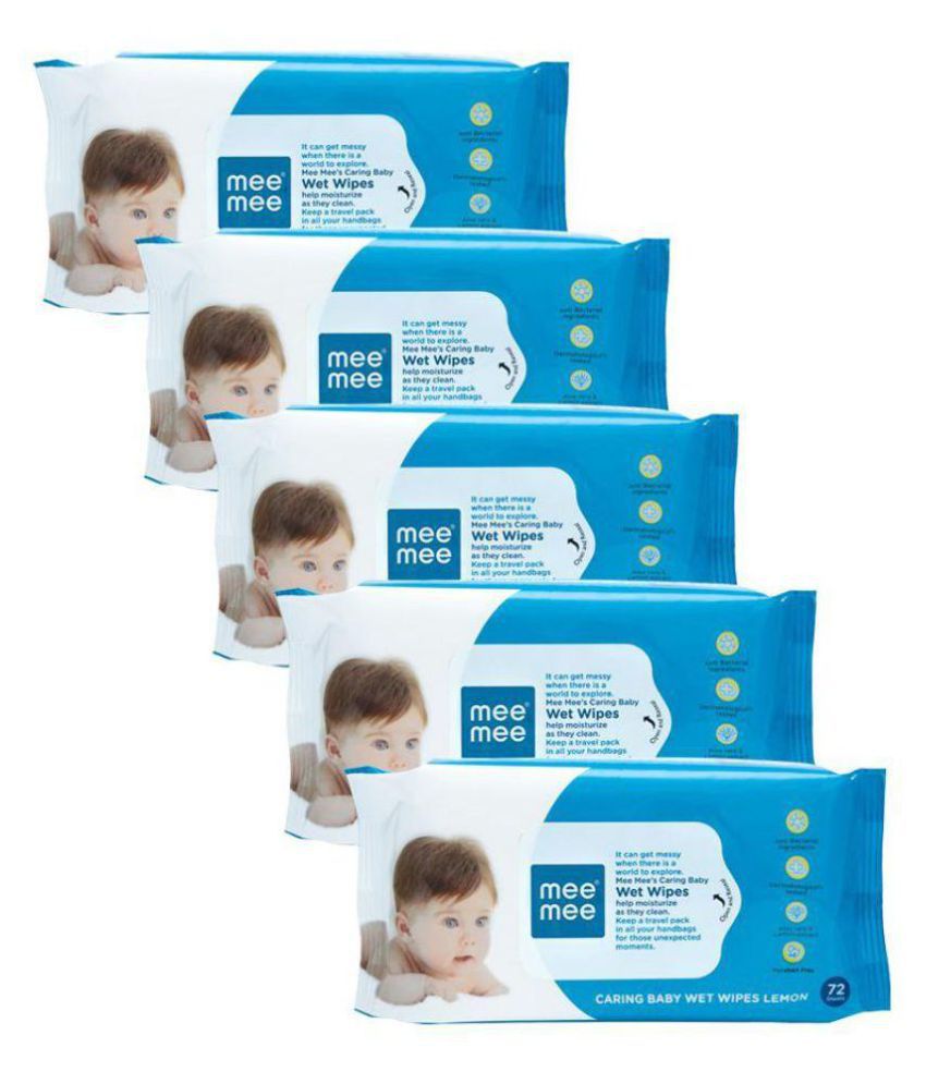 Mee Mee Caring Baby Wet Wipes, Lemon Fragrance (72 Pieces)(Pack of 5)
