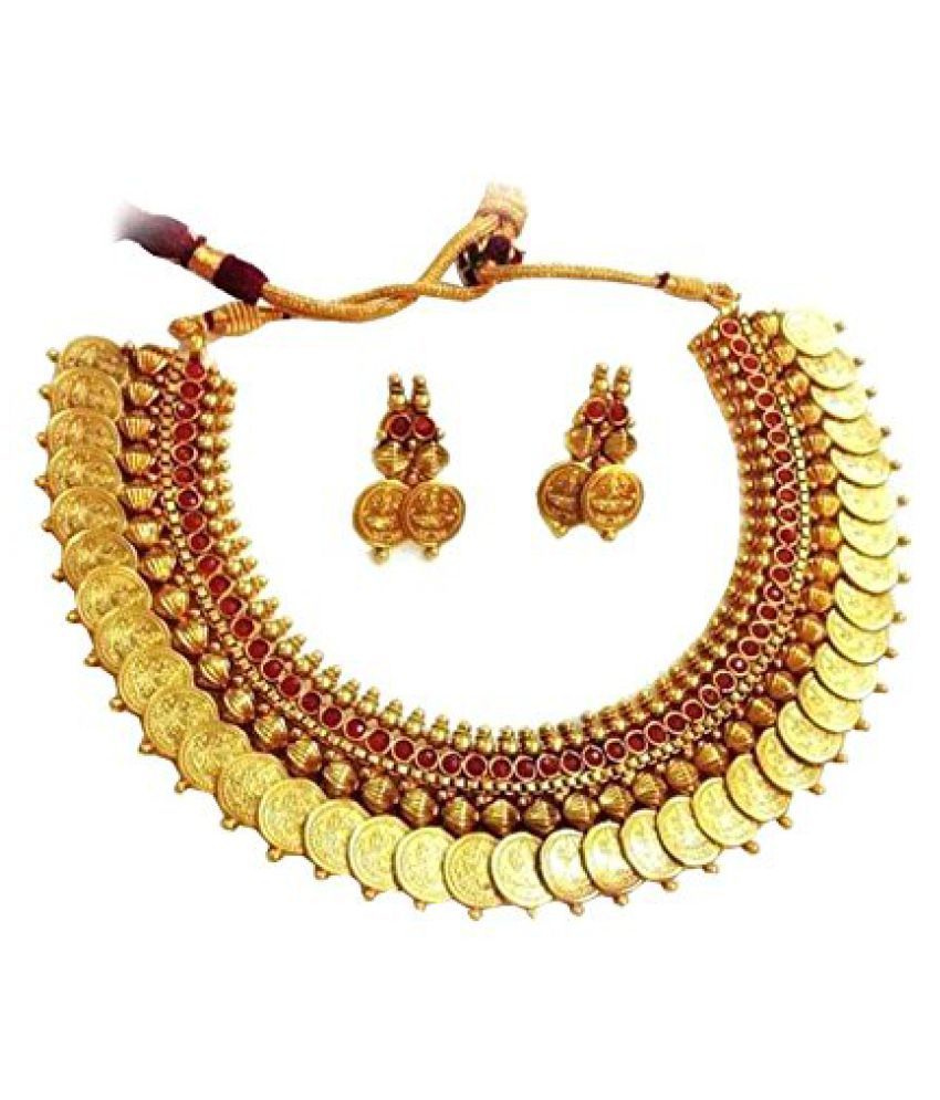 Jewels Gold Alloy Party Wear & Wedding Cubic Zirconia Temple Coin