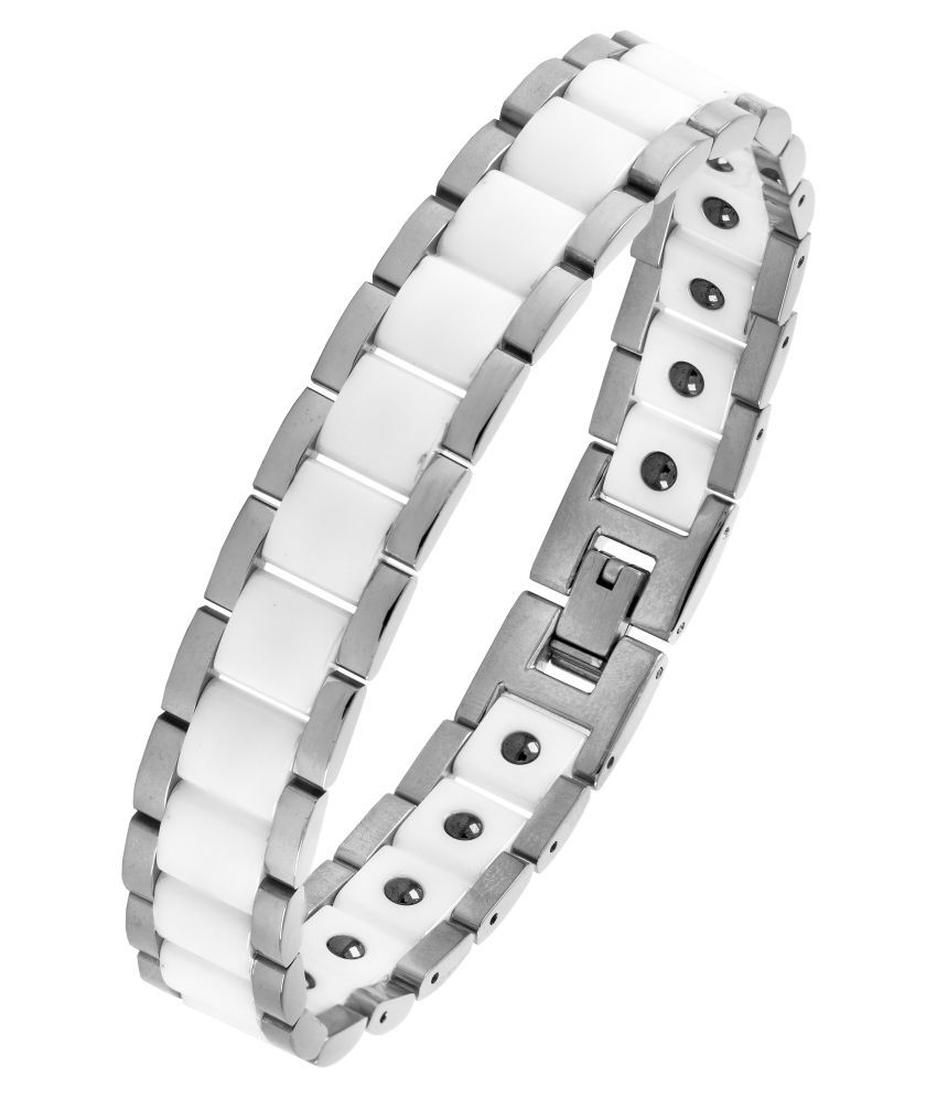     			The Jewelbox White Ceramic Silver Plated 316L Surgical Stainless Steel Bracelet For Boys Men