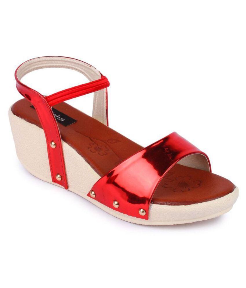 Naisha Red Wedges Heels Price in India Buy Naisha Red Wedges Heels