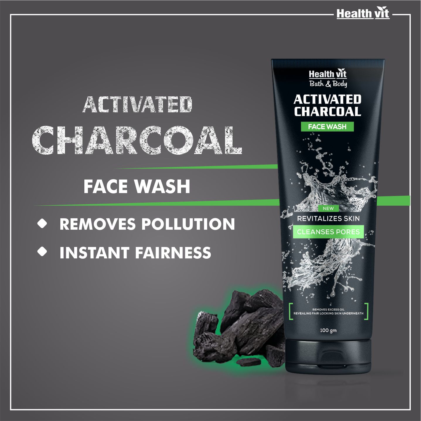 Healthvit Activated Charcoal Facewash, 100g  Deep 