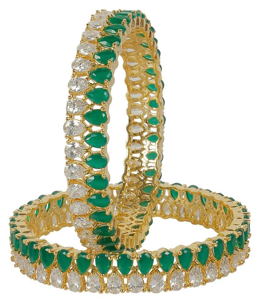 MUCH MORE Beautiful Jade Stones Work Gold Plated Diamond Look Bangles