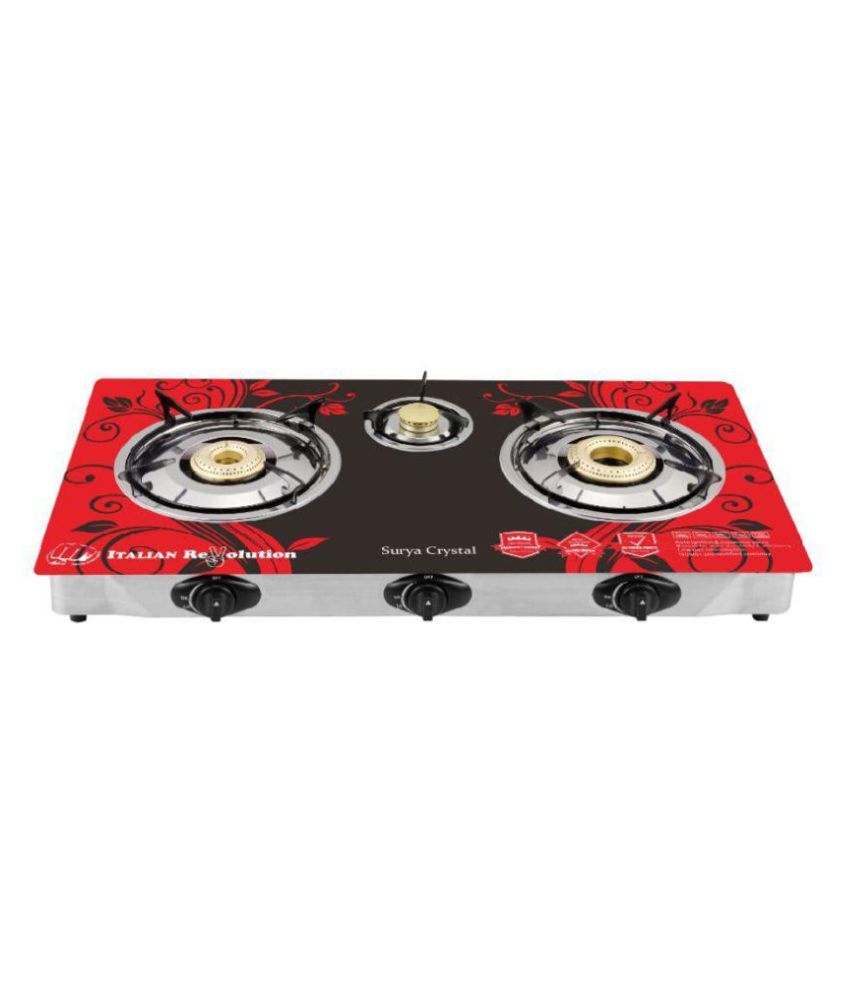 Surya Crystal SCR101R 3 Burner Auto Gas Stove_Design/Colour May Vary as