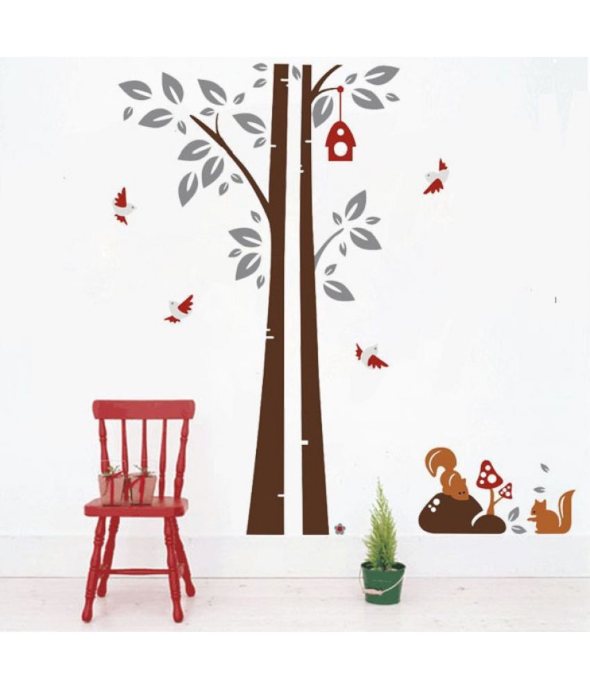     			Jaamso Royals Squirrel Under Tree Nature PVC Multicolour Wall Stickers
