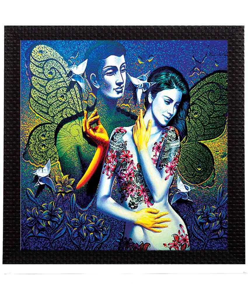     			Ecraftindia  Beautiful Lady and Man Satin Matt Texture UV Art  Multicolor Wood Painting With Frame Single Piece