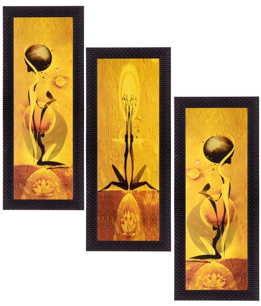     			Ecraftindia  Fine Finish Matt Textured UV Art Print  Multicolor Wood Painting With Frame Set of 3