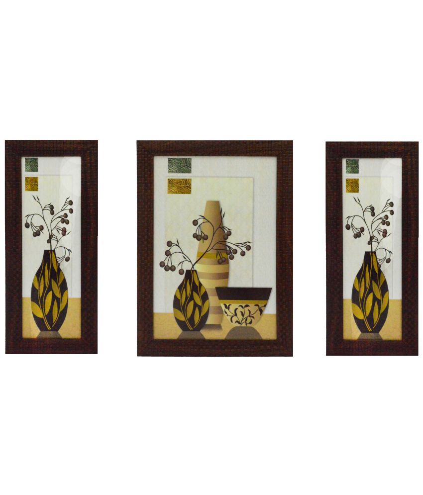     			eCraftIndia  Botanical Satin Matt Textured Framed UV Art  Multicolor Wood Painting With Frame Set of 3