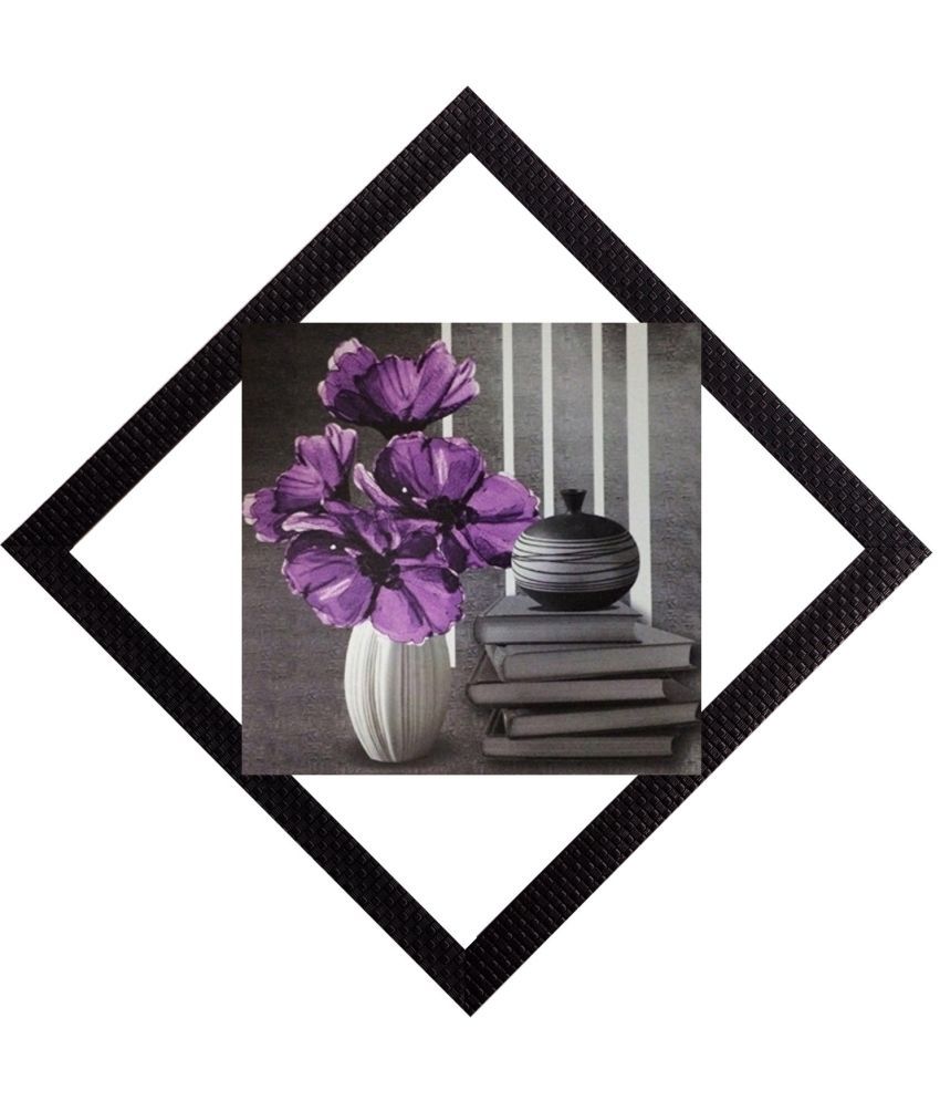     			eCraftIndia Purple & Grey Vase, Books & Flowers UV Wall Art