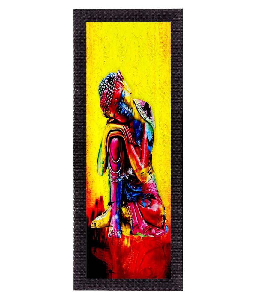     			eCraftIndia Black & Gold-Toned Lord Buddha Satin Matt Texture UV Wall Art