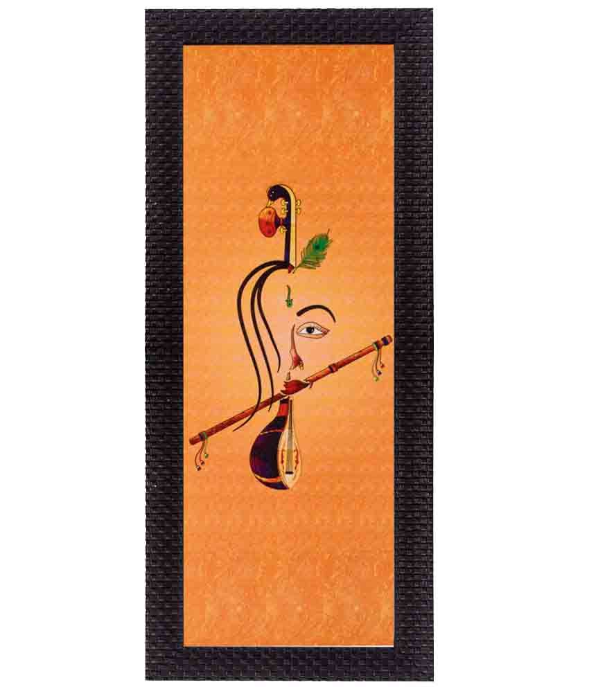     			eCraftIndia Multicoloured Krishna Playing Flute Matt UV Framed Wall Art