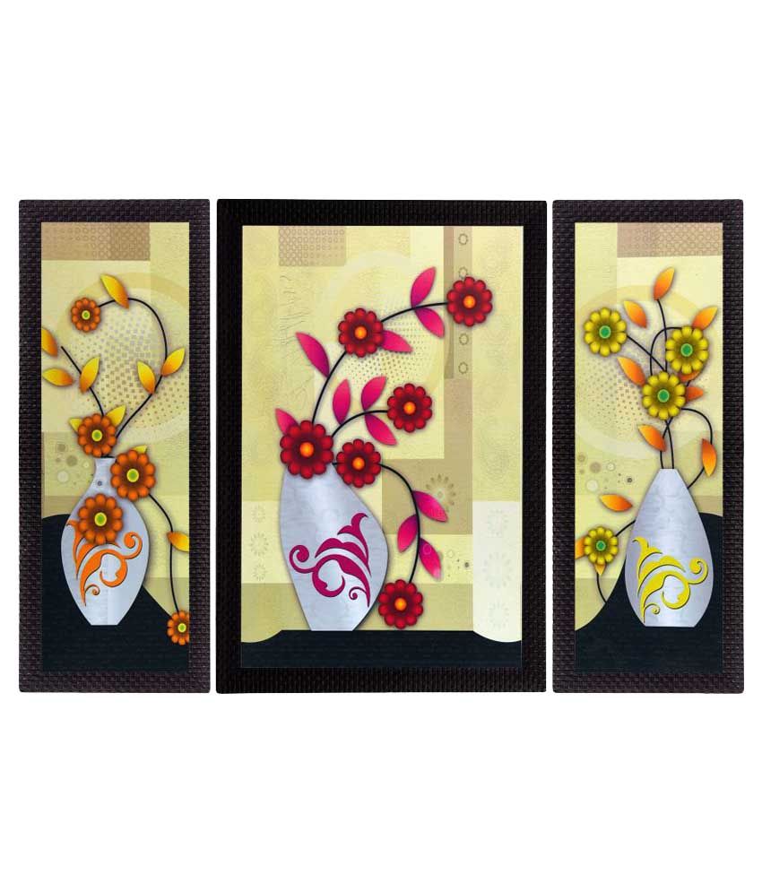     			eCraftIndia Wood Painting With Frame Set of 3