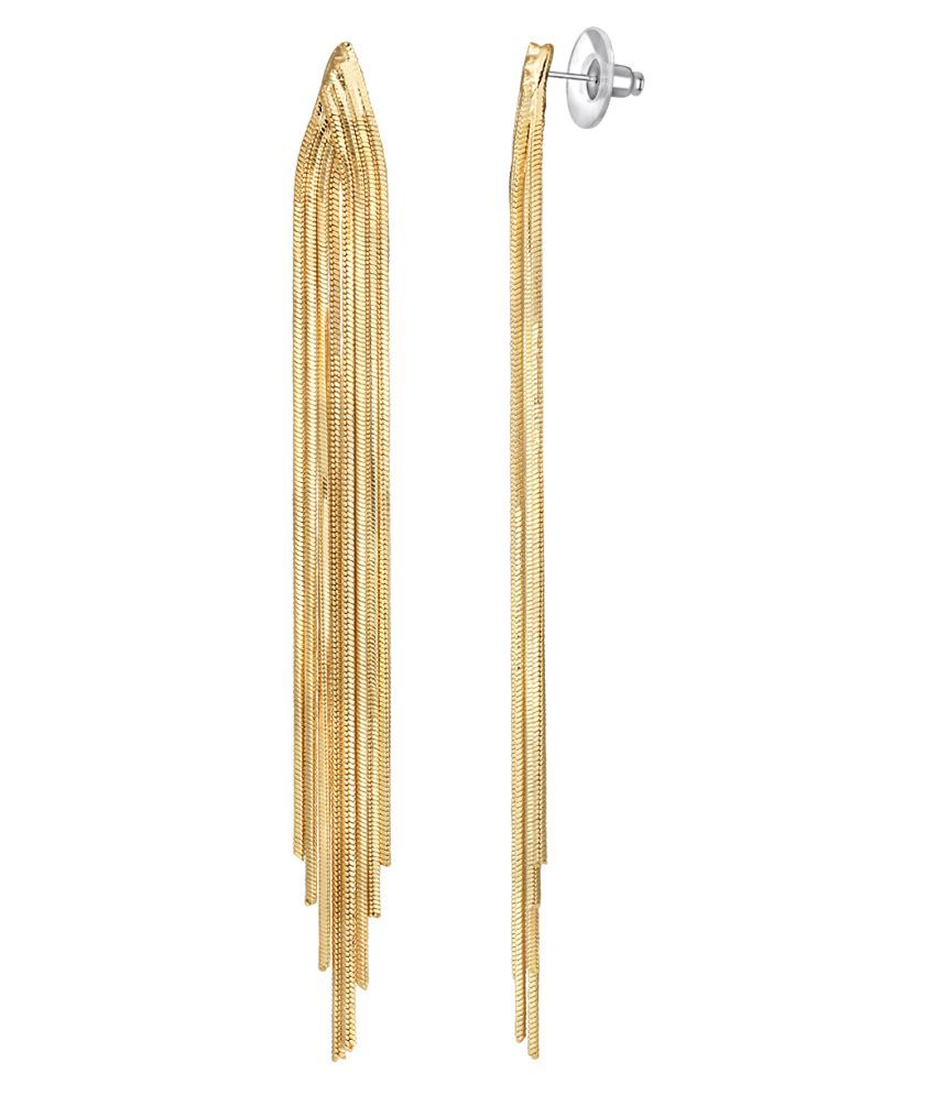 Spargz Gold Plated Party Trendy Rain Drop Long Snake Chain Earrings