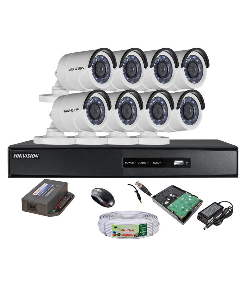 Hikvision 8CH DVR 1pcs, Bullet Camera 8pcs, Mouse, 2 TB HDD, 16 BNC, 8