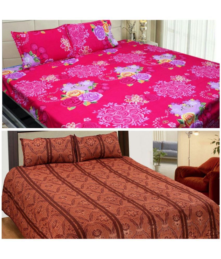 Trendz Attire Double Cotton 3d Print Bed Sheet Set Of 2 Buy