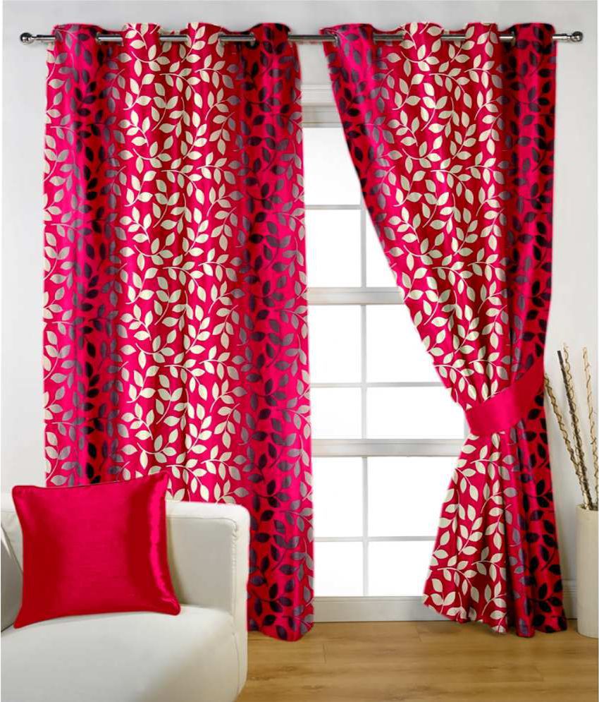    			DreamsHome Set of 4 Door Eyelet Curtains Printed Pink
