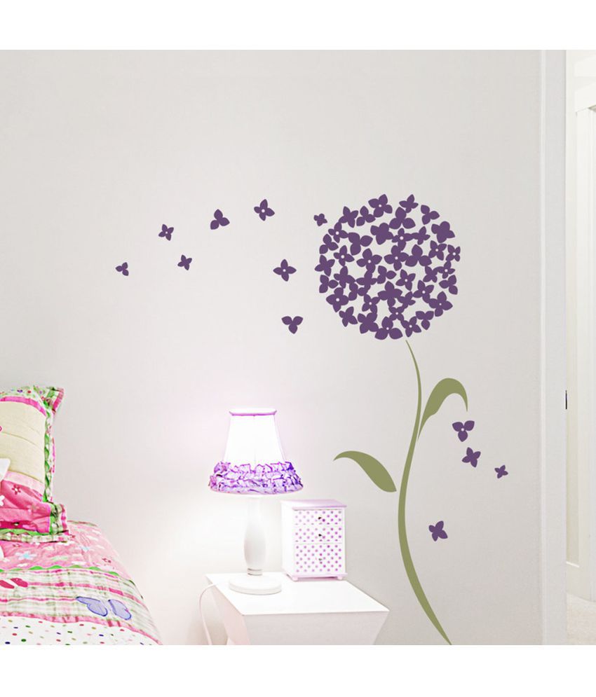     			Decor Villa Purple Flowers PVC Vinyl Multicolour Wall Stickers